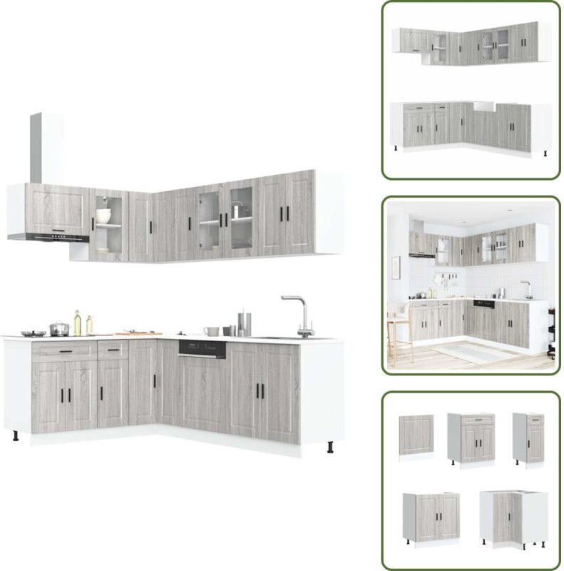 The Living Store 11-tlg. Küchenschrank-Set Porto Grau Sonoma Holzwerkstoff - Küchenschrank