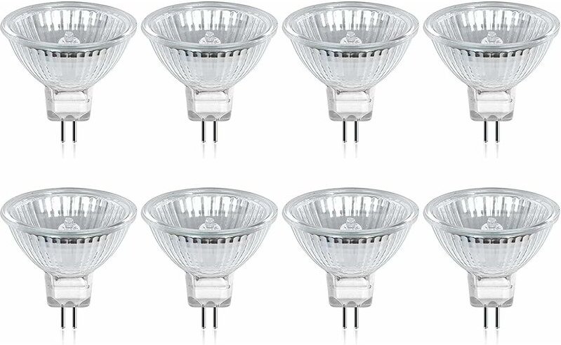 WAY - Halogenlampe GU5.3 MR16 35 w 12 v Warmweiß 2800 k dimmbar, Glasabdeckung 400 Lumen, 2-poliger Spot-Ersatz, 8 Stück