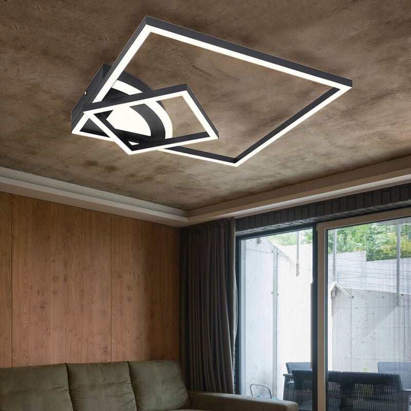 Thumbnail - Deckenlampe led modern Design Deckenleuchte schwarz Wohnzimmerlampe quadratisch, 40W 1400lm 3000K, LxBxH 42,5x42,5x7 cm