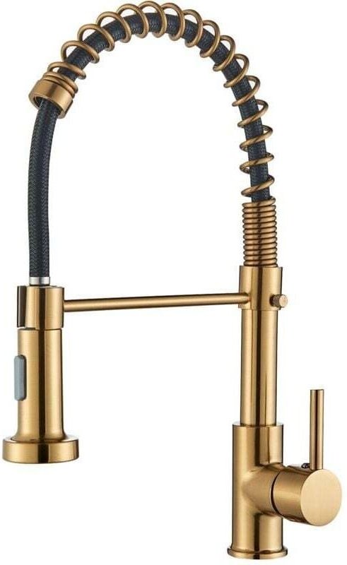 Küchenarmatur in gebürstetem Gold, Mischbatterie mit ausziehbarer Brause, 360° schwenkbar, hoher Brausebogen, einziehbar...