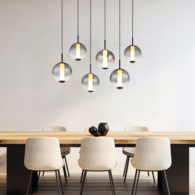 Pendellampe Esstischlampe Hängeleuchte schwarz Glas 6 flammig rauch led h 120 cm