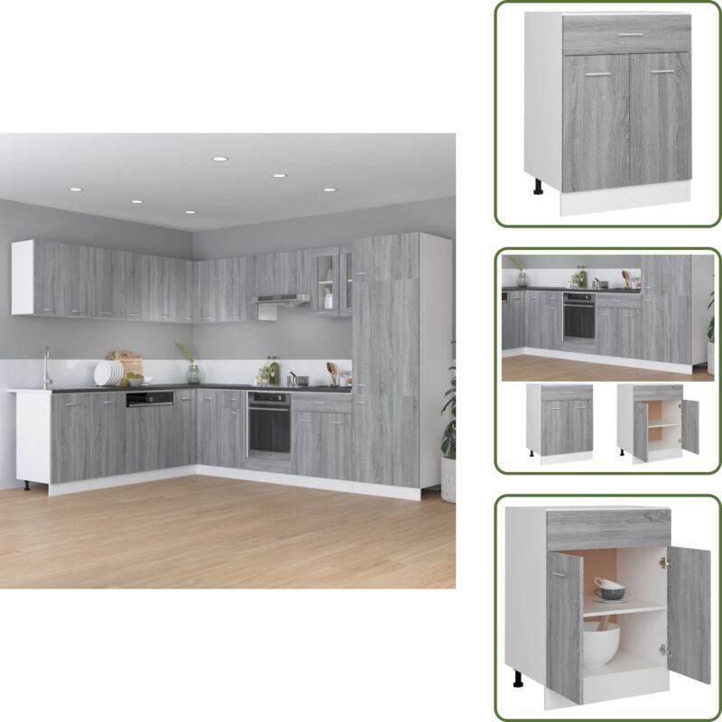 The Living Store Unterschrank mit Schublade Lyon Grau Sonoma 60x46x81,5 cm - Küchenunterstuhl