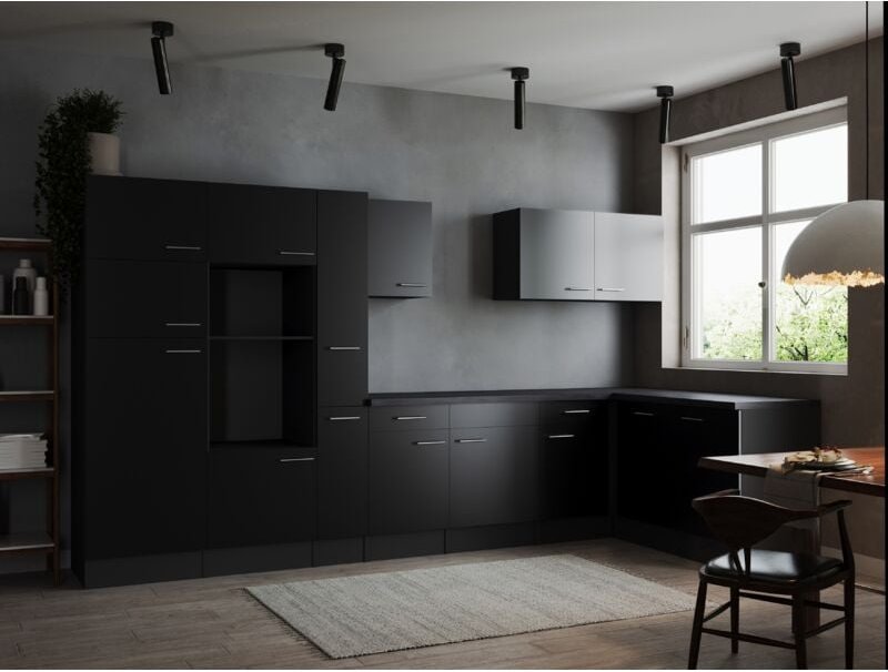 L Küche Leerblock Winkelküche Grau Matt Schwarz 370 x 172 cm Respekta