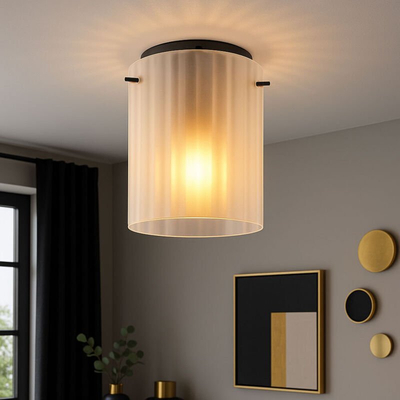 LED Deckenleuchte satiniert Wohnzimmerlampe Glas gerillt Deckenlampe grau Flurlampe, 1x 9W 810Lm warmweiß, DxH 18 x 23 c...