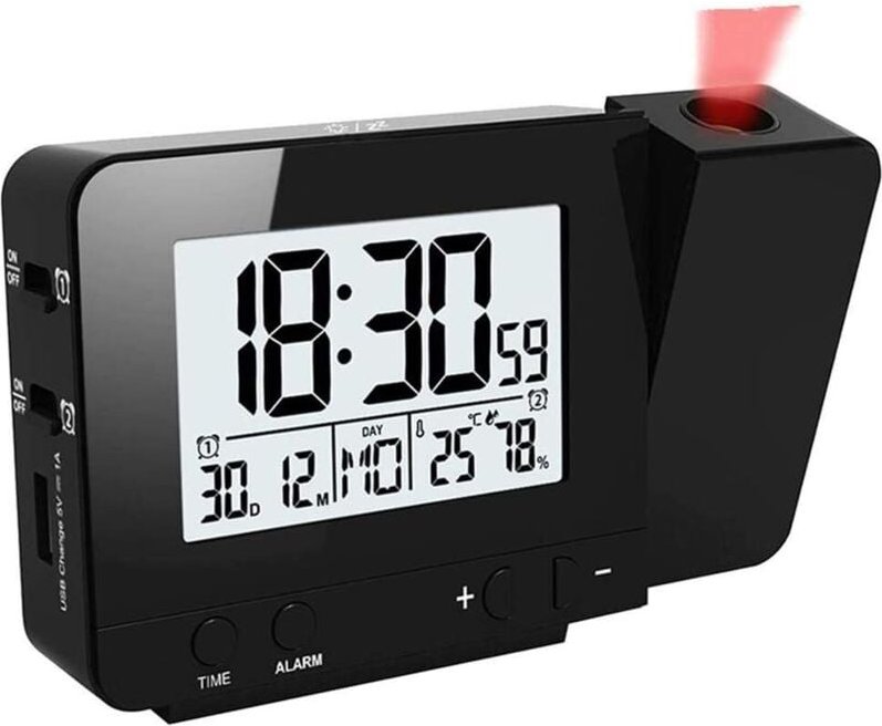 Deckenprojektor-Wecker, LED-Wecker mit digitaler Projektion, digitaler Wecker mit zwei Alarmen, Schlummerfunktion, Innen...