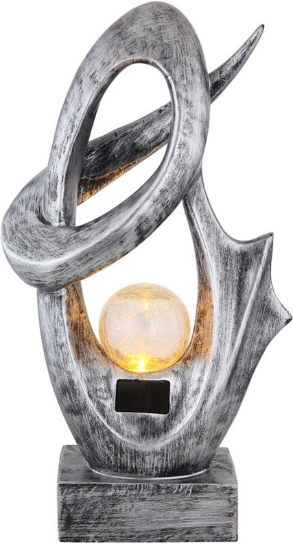 Außenlampe modern Solarleuchte Garten Terrassenlampe silber, LED Gartendeko Feuereffekt Crackle Glaskugel, 1x LED 3000K ...