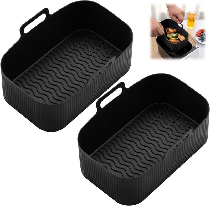 Set mit 2 wiederverwendbaren Airfryer-Formen, Airfryer-Zubehör, doppelwandiges, antihaftbeschichtetes Backblech (2-teili...