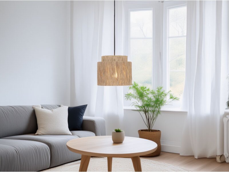 Led Pendelleuchte 1-flammig aus Jute Natur im Boho Stil, ø 31cm