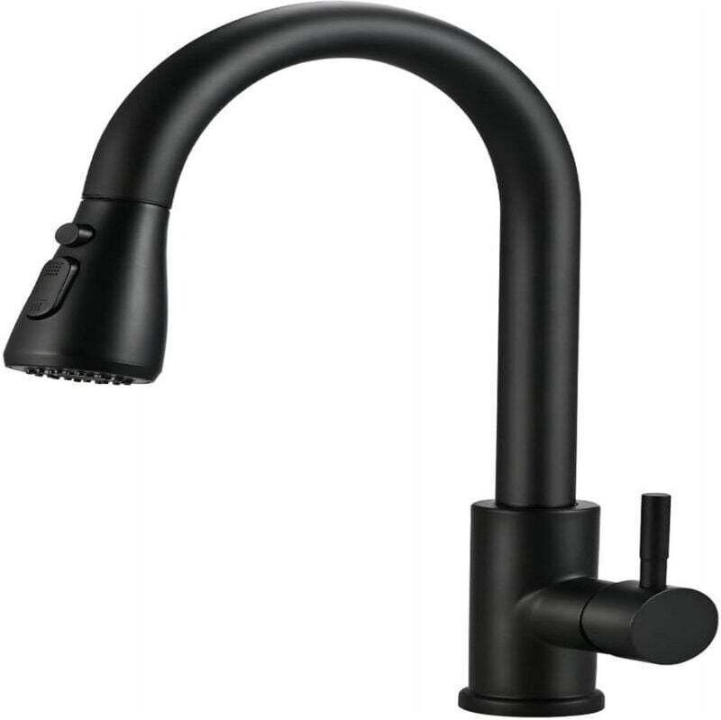 Einteilige Teleskop-Küchenarmatur - Modell B2 dreistufig - Schwarzer Edelstahl 304 - Mit Rohrleitungen - Modernes und fu...