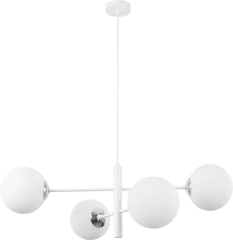 Vicenza Weiss Chrom Hängelampe 4 Flache Weisse Lampenschirme E14