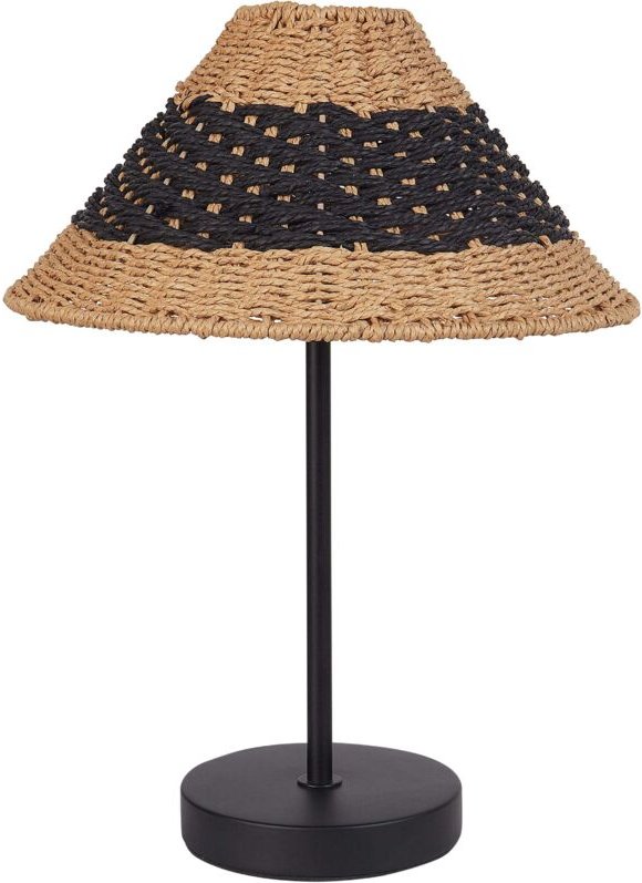 Tischlampe Beige u. Schwarz Metall 40 cm Papierschirm Kegelform Langes Kabel mit Schalter Boho Schlaf- u. Wohnzimmer Bel...