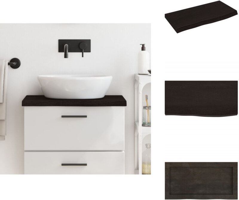 Waschtischplatte Dunkelbraun 60x30x(2-4)cm Massivholz Behandelt - Waschtischplatte - Eiche - Holzarbeitsplatte - Badreno...