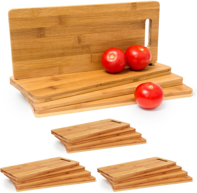 16 x Schneidebrett Bambus mit Griff, beidseitig nutzbar, messerschonend, Küchenbretter, HxBxT: 1,5 x 35 x 15 cm, natur