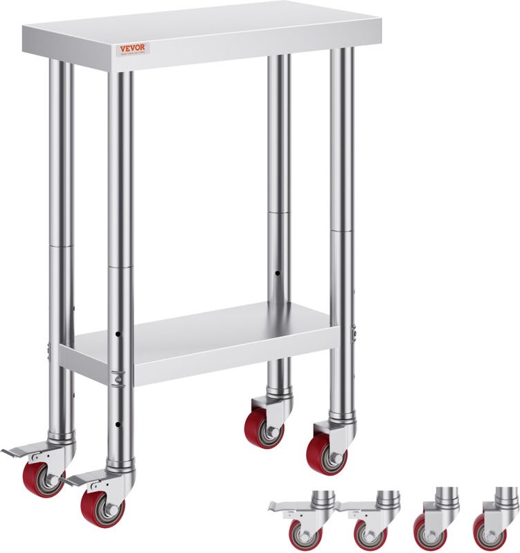 Arbeitstisch 61 x 30 x 81 cm Edelstahl Catering Arbeitstisch Belastbarkeit 350 kg, Lebensmittel Zubereitungstisch mit Na...