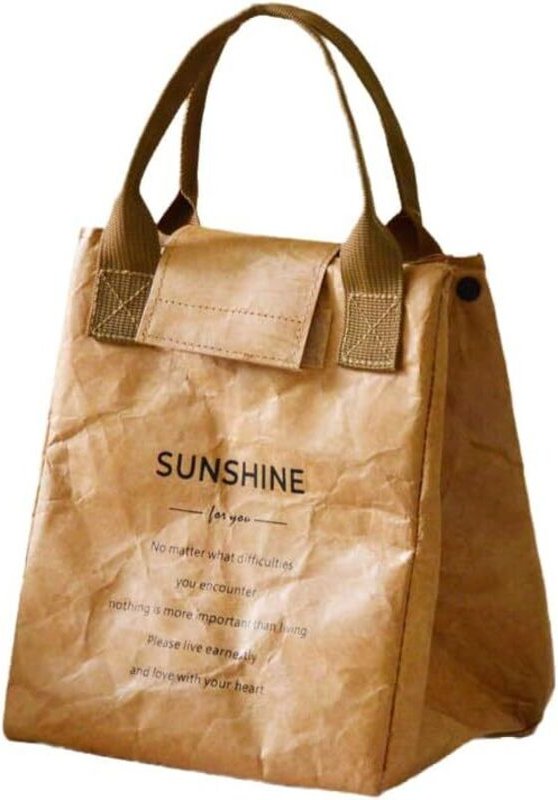 Sac à lunch en papier, petit format, étanche, couleur unie, boîte à lunch isotherme, avec poignée et boucle, convient po...