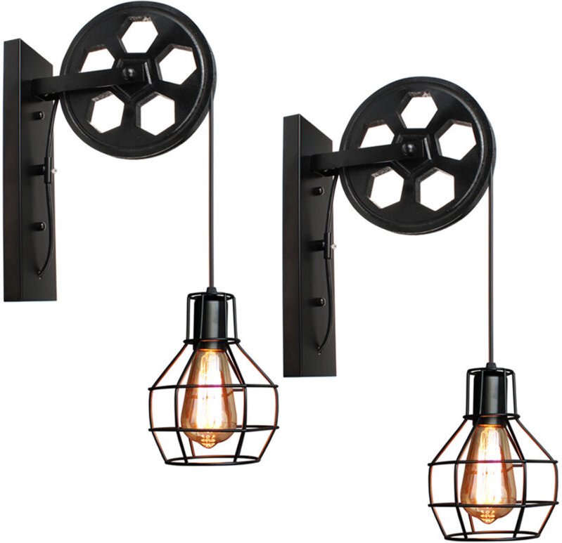 2Pcs Wandleuchten Industrielle E27 Vintage Wandleuchten im Riemenscheibe aus Metall für Wohnzimmer Esszimmer Schlafzimme...