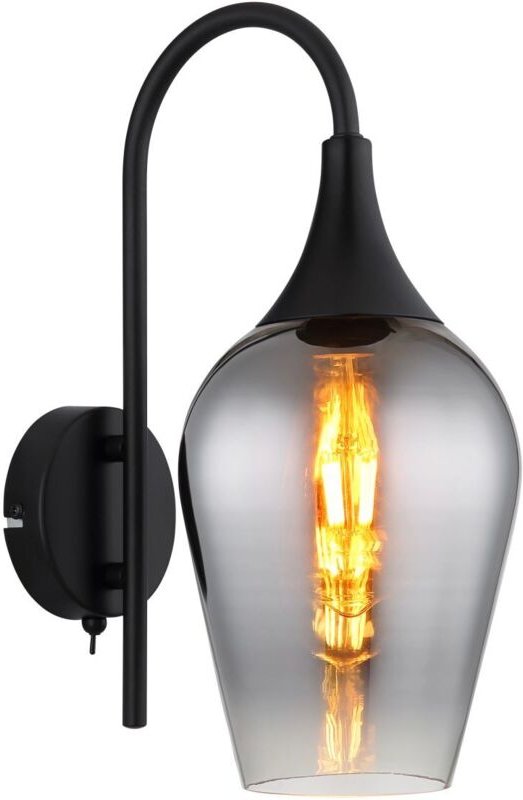 Ausgefallene Wandleuchte lavus mit Schalter & Rauchglas Lampenschirm, Höhe 36cm