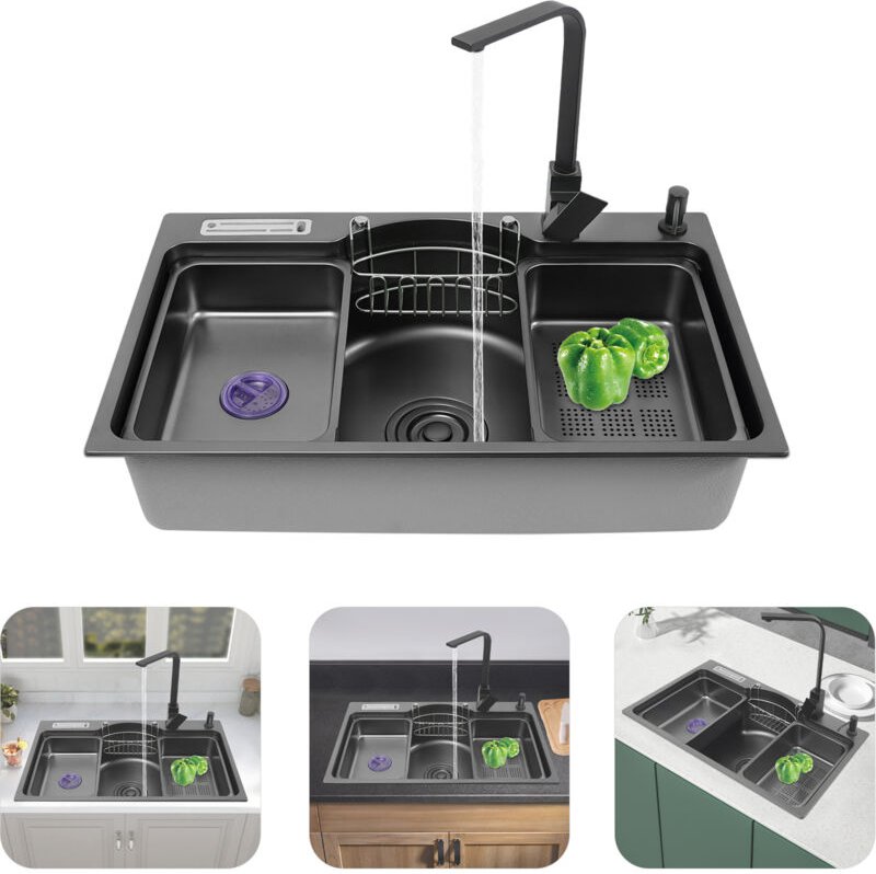 Edelstahl Küchenspüle Einbauspüle mit Abflusskorb Eckig Spülbecken Küchenarmatur