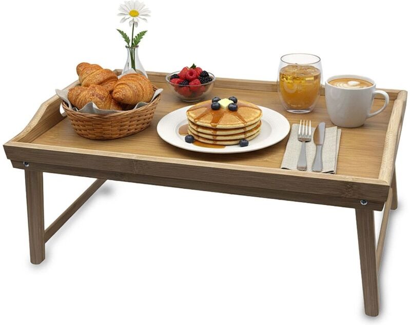Bambus-Betttablett mit klappbaren Beinen und seitlichen Griffen
