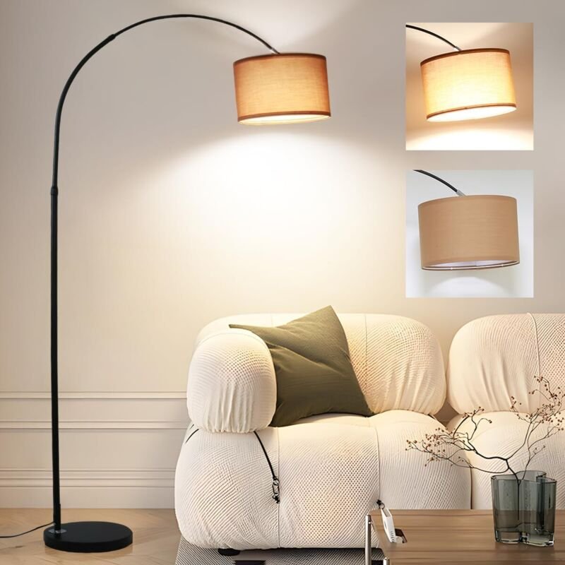 Antenlicht Bogenlampe Wohnzimmer Stehlampe I Inklusive LED E27 I Schwarzer Stoffschirm 33 cm I Fußschalter I Bogenleucht...