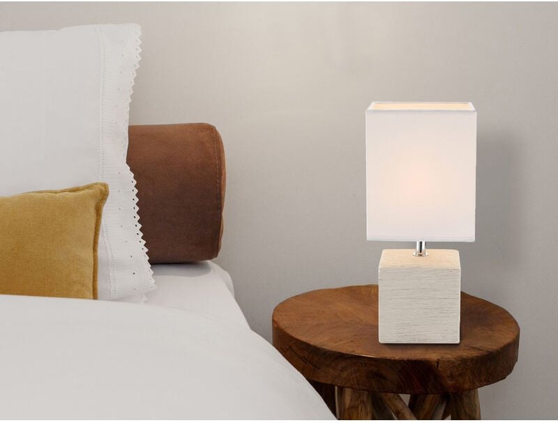 Meinewunschleuchte - led Tischleuchte eckig Weiß mit Keramikfuß und Stoffschirm, Höhe 29cm