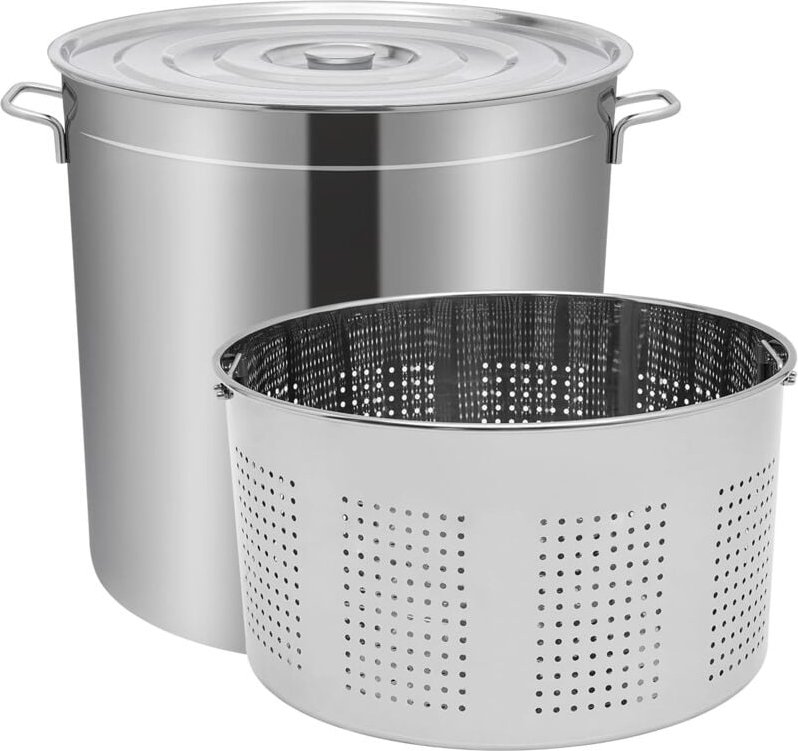 100L Suppentopf mit Deckel und Korb, Edelstahl Suppentopf, Kochtopf mit Korb für zum Dämpfen, Kochen, Frittieren