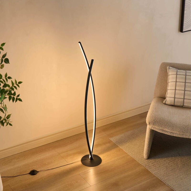 Schwarze dimmbare Stehleuchte mit verschlungenen LED-Armen - Elzo