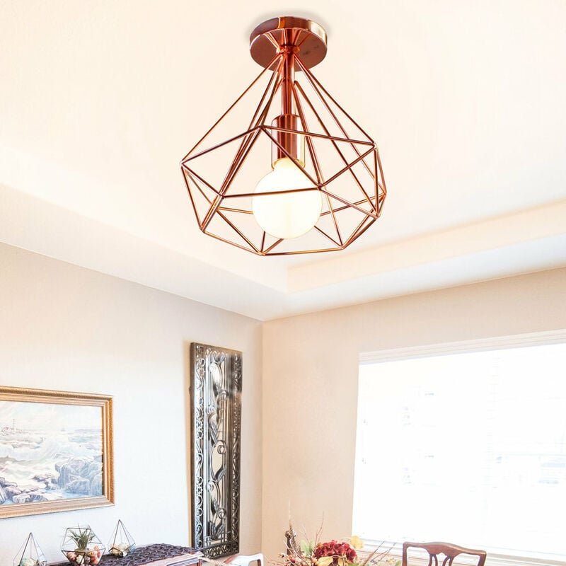 Deckenleuchte Vintage Semi-Flush Mount Deckenlampe mit Diamant Form Käfig Antik Licht E27 Lampenfassung für Loft Esszimm...