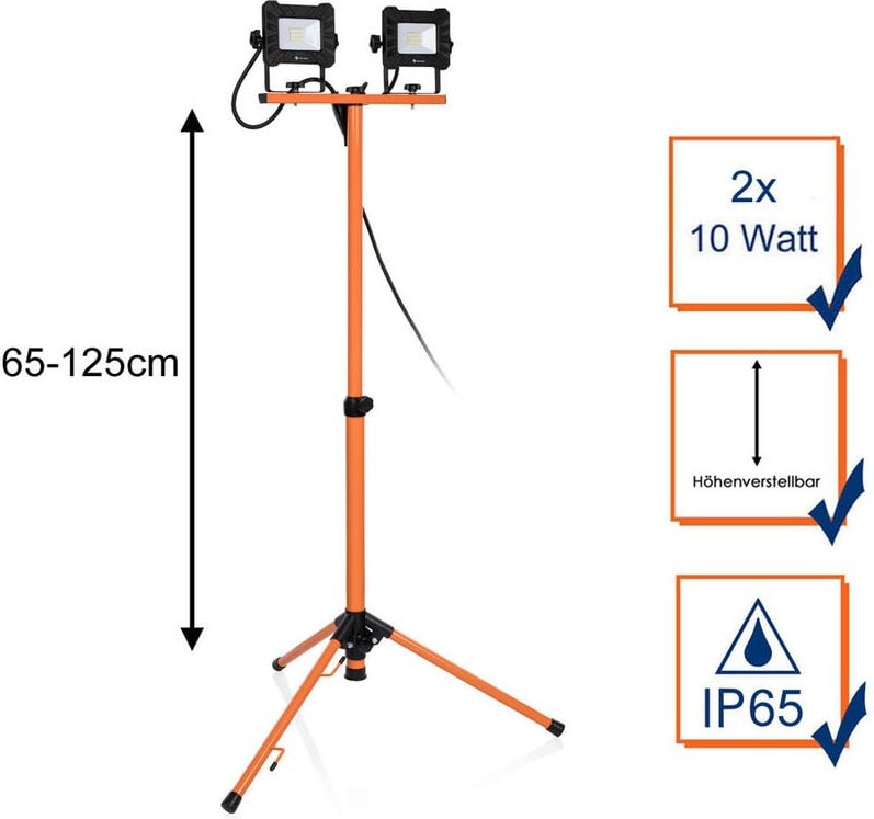 Smartwares - led Arbeitsleuchte auf Stativ 2x10 w, 1500 lm, Kabel 1,8 m led Arbeitsleuchte