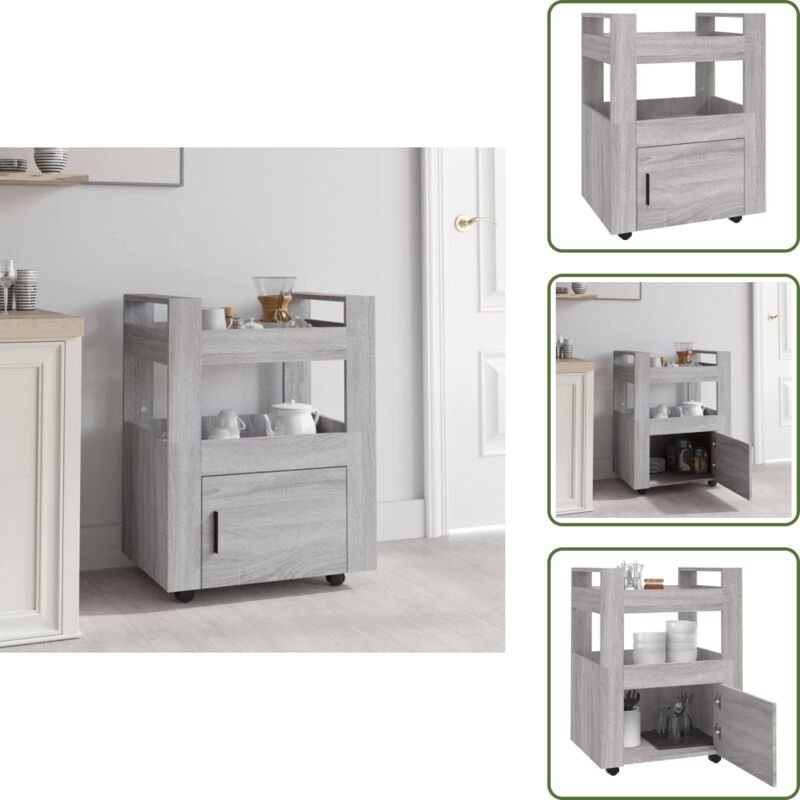 The Living Store Küchenwagen Grau Sonoma 60x45x80 cm Holzwerkstoff - Küchenwagen Holzwerkstoff