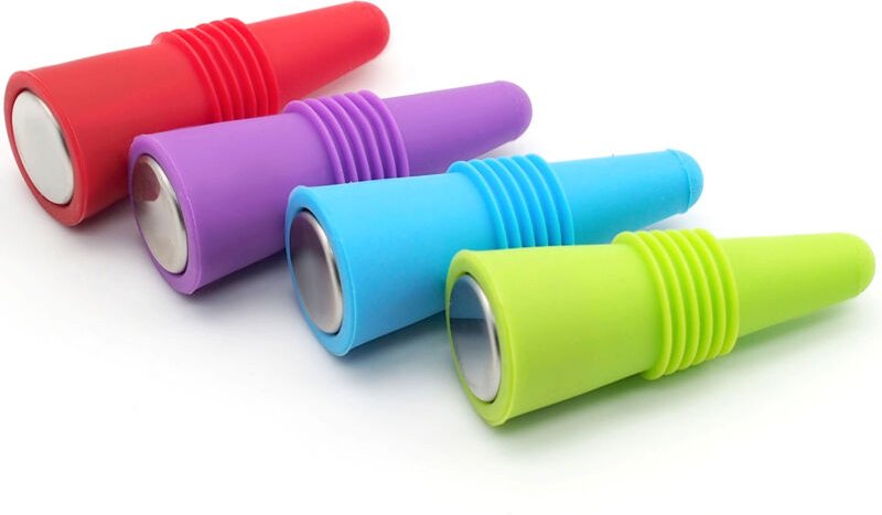 Weiche Silikon-Weinflaschenverschlüsse mit rutschfesten Spitzen zum Frischhalten von Wein und Champagner, 4er-Set