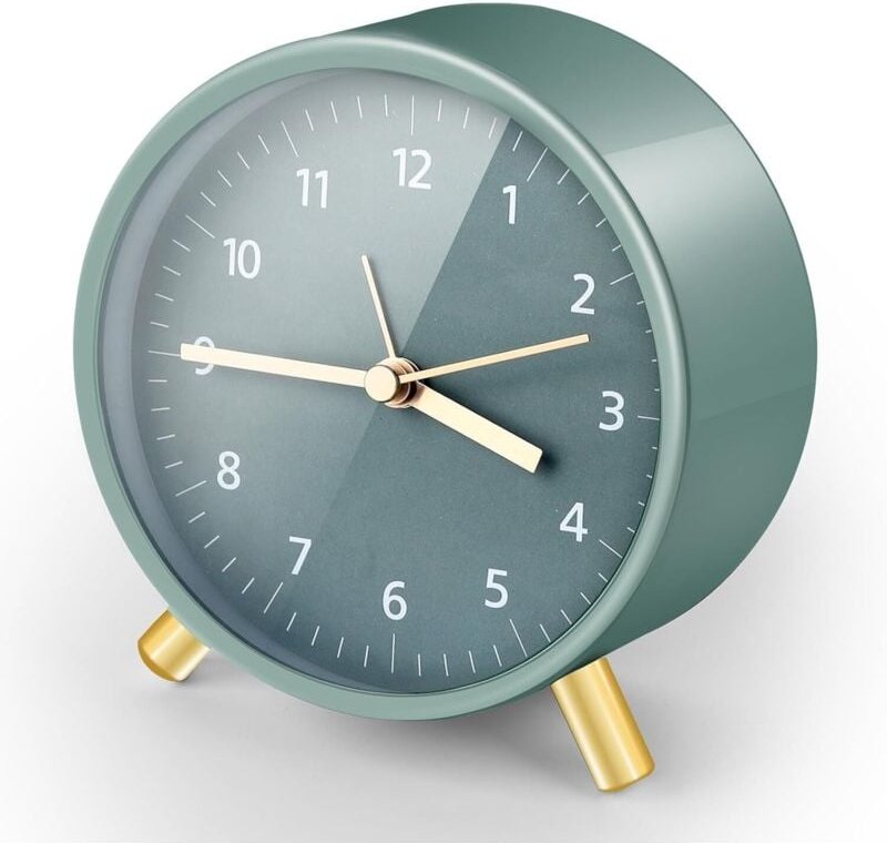 Runder analoger Wecker ohne Ticken, Wecker mit Metallgehäuse und Nachtlicht, batteriebetriebener Wecker für Büro, Schlaf...
