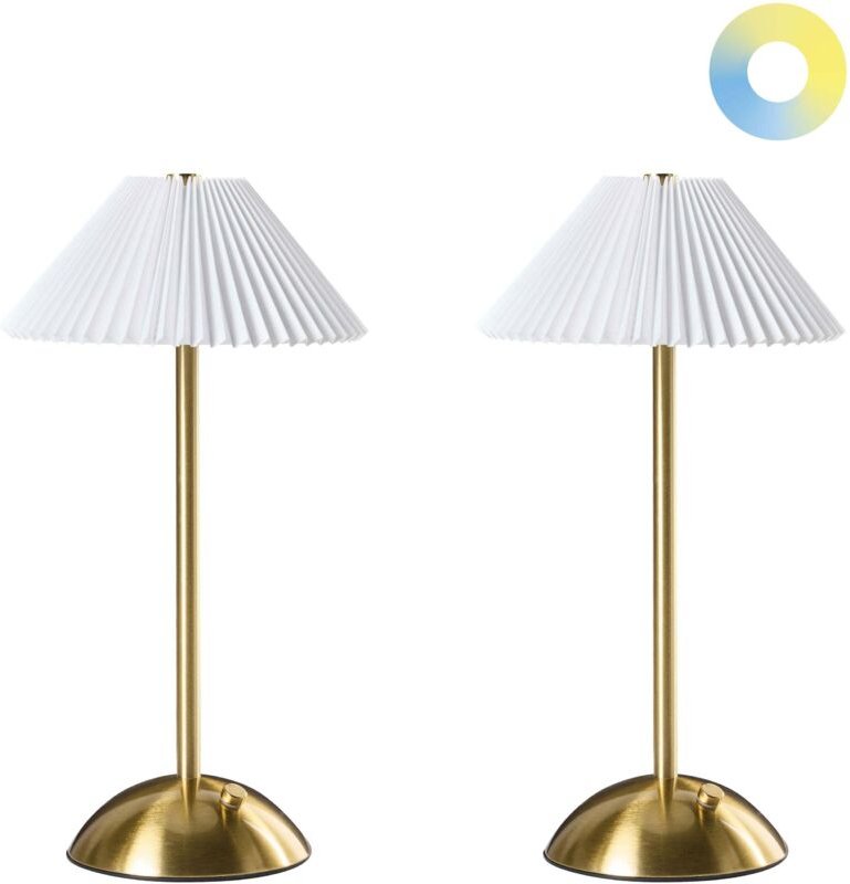 Kabellose LED Tischlampe 2er Set RUBA mit Dimmer Metall Gold