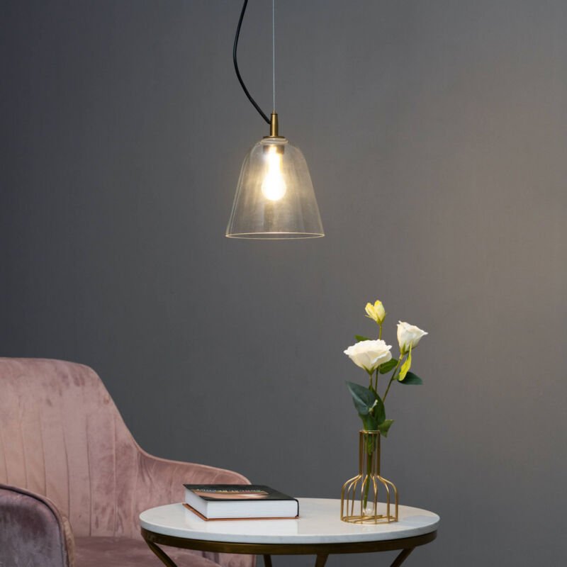 Kegelförmige Hängeleuchte aus Glas und Goldmetall - Cindy