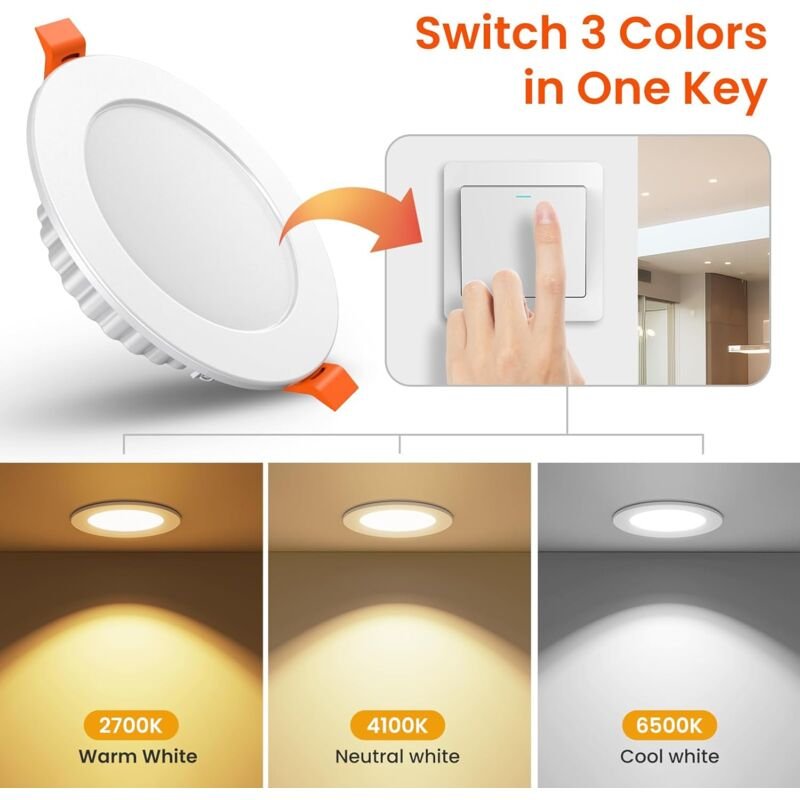 LED Einbaustrahler 7W 600LM, IP44 Einbaubeleuchtung Deckenstrahler 110-220V für Badezimmer Wohnzimmer Küche [2700-4100-6...