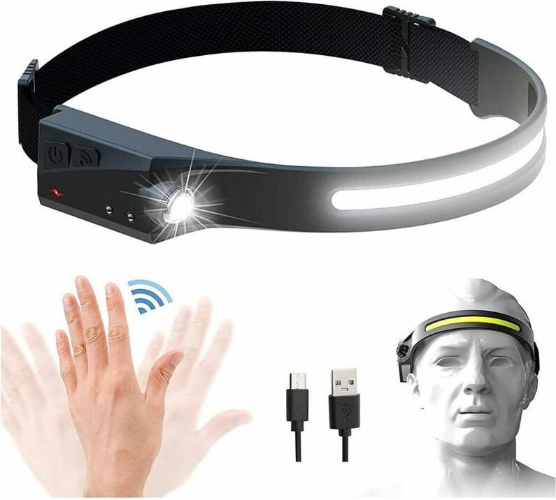 Trade Shop Traesio - Trade Shop - lampada frontale led recaricabile cob 350LM mit movention sensor -