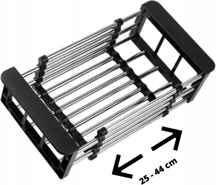 Teleskop-Abtropfgestell für die Spüle, 29,5 x 22,5 x 9 cm, Edelstahl + ABS, schwarz