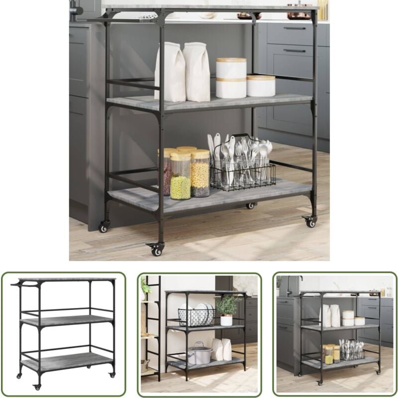 Küchenwagen Grau Sonoma 100,5x50x105 cm Holzwerkstoff - Küchenwagen - Holzwerkstoff - Küchentisch - Esstisch - Retro Sti...