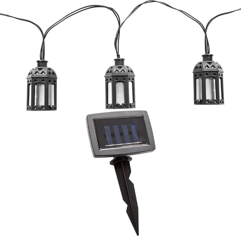 Nino - Lichterkette led Solar Aussen Solarlampe Balkon Dekoration in Laternenform, Kunststoff schwarz, 10x led warmweiß,...