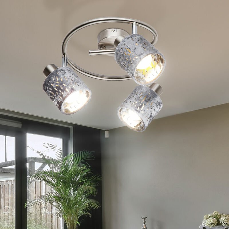 Etc-shop - Deckenleuchte 3 Flammig Spotleuchte schwenkbar Deckenlampe Samt, Metall silber, 3x E14 Fassungen, DxH 25x15 c...