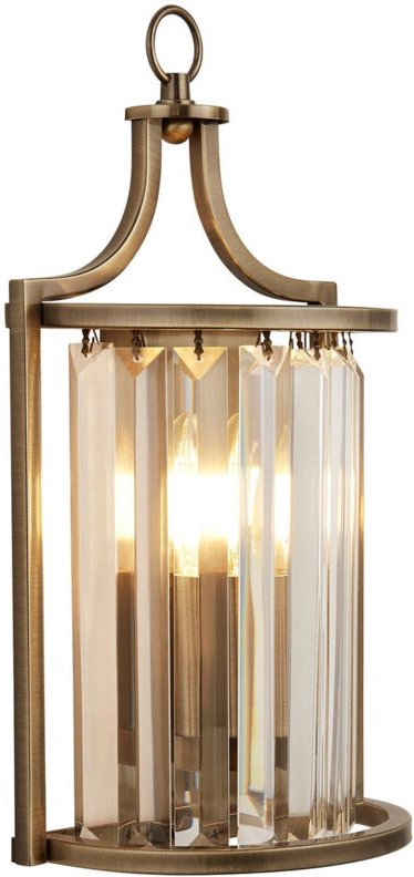 Searchlight Victoria Wandleuchte aus antikem Messing, klares Kristall