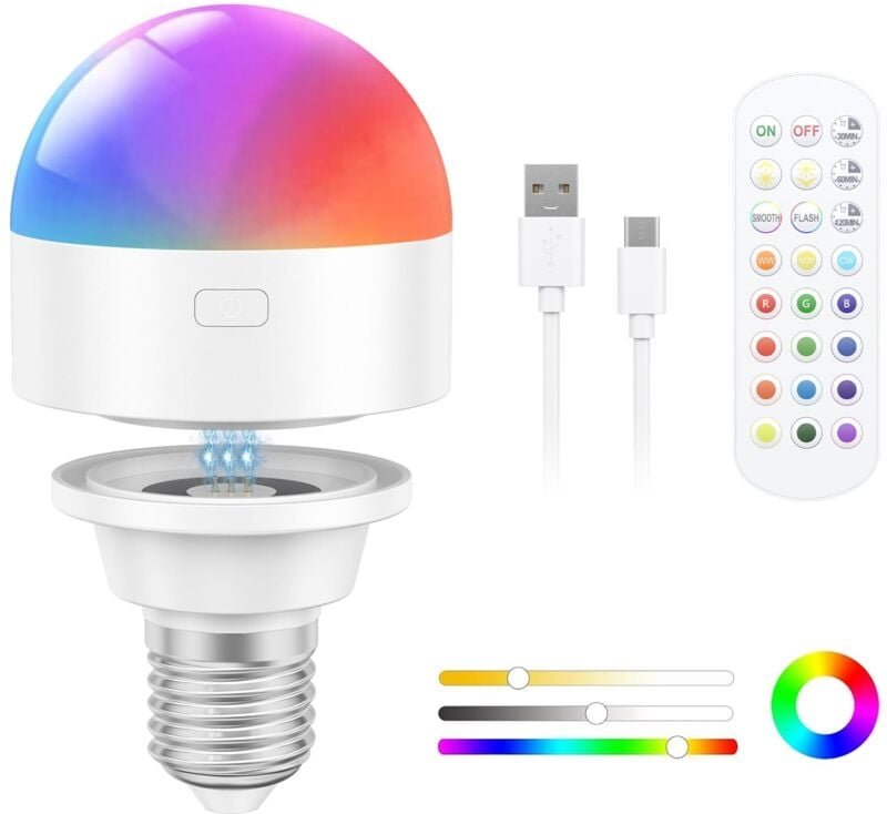 Wiederaufladbare Glühbirne, magnetisches kabelloses Ladegerät und USB C mit Fernbedienung, E27-LED-Glühbirne mit herausn...