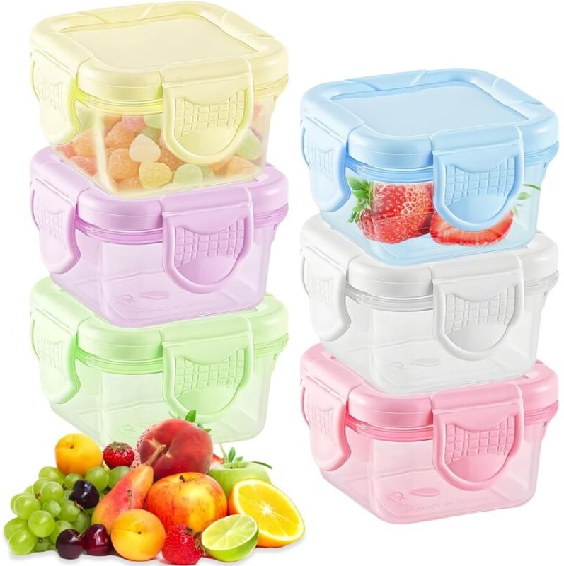 Thumbnail - 6 kleine Kunststoffgläser, 60 ml, mikrowellengeeignet, mit Deckel, für Snacks/Marmeladen/Babynahrung