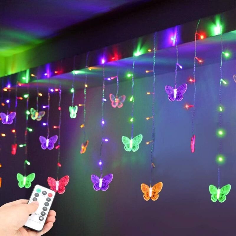 LED-Lichterkette mit Schmetterlingsmotiv, USB-betrieben, wasserdicht, mit Timer, Kupferdraht, 8 Modi, mit Fernbedienung,...