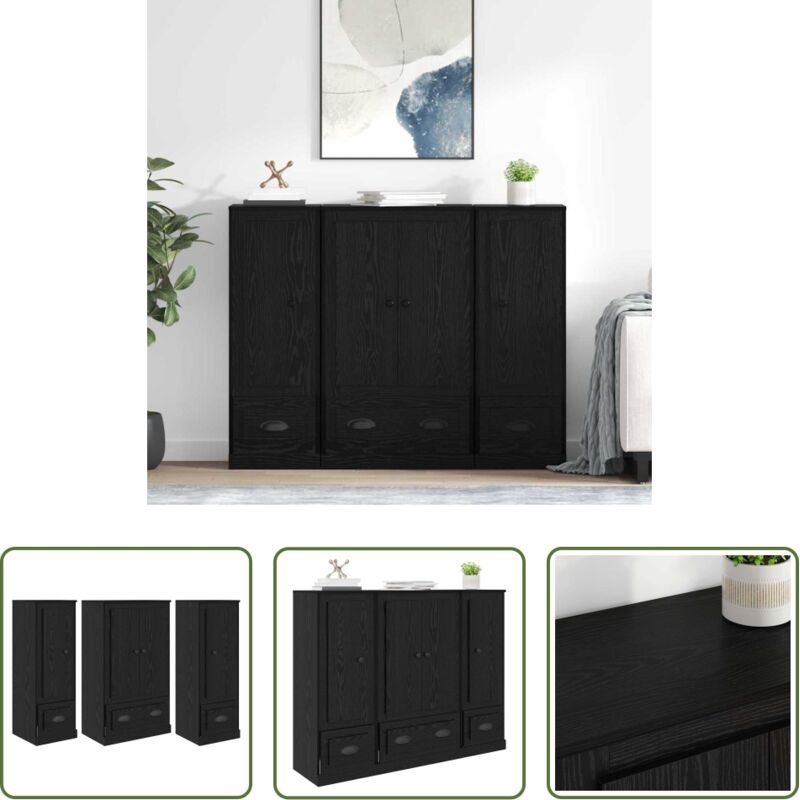 vidaXL Schrank - Highboard 3 pcs Schwarz Eichen-Optik Holzwerkstoff