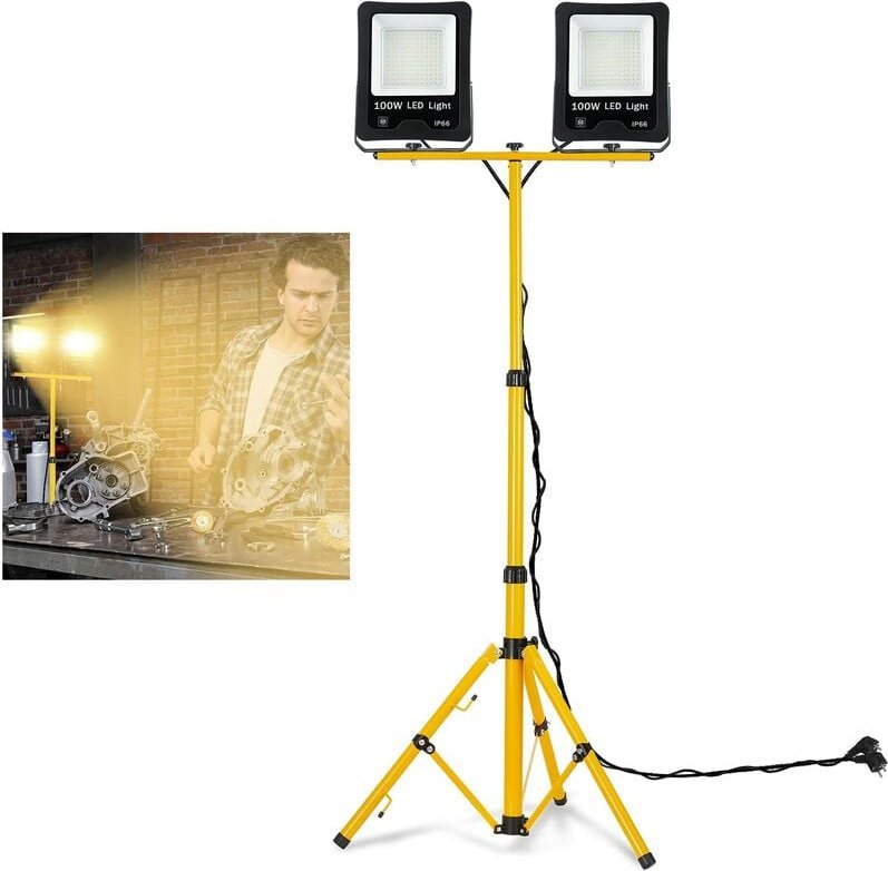 Baustrahler led Flutlicht Strahler Arbeitsleuchte Bauscheinwerfer Floodlight mit Stativ und EU-Stecker für Innen-und Auß...