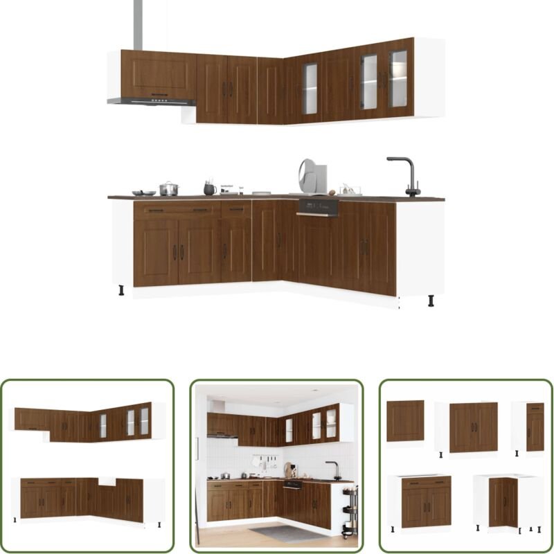 Küchenmöbel - 11-tlg. Küchenschrank-Set Kalmar Braun Eichen-Optik Holzwerkstoff