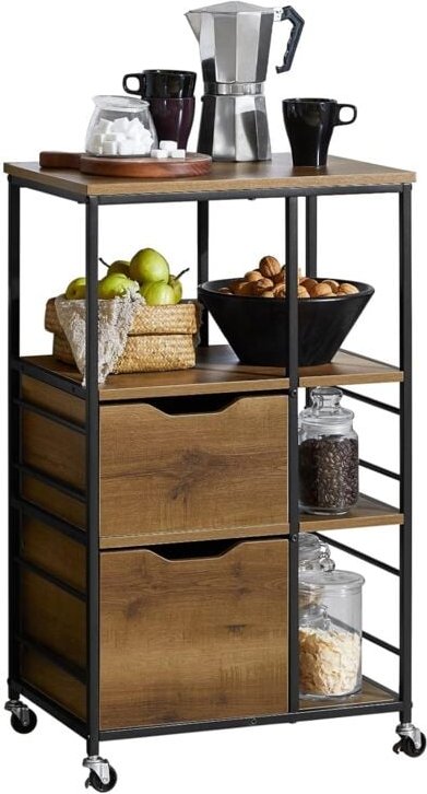 FKW111-PF Küchenwagen mit 3 Schubladen und 3 Ablagen Servierwagen Küchenschrank Beistellwagen Rollwagen Teewagen Barwage...