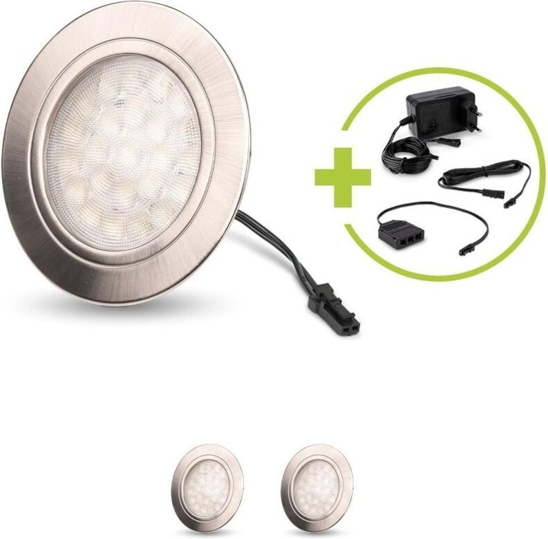 LED Spot rund 2W 12V 150lm IP20 Ø65x11mm Ausschnitt Ø58mm - Lichtfarbe: Warmweiß 3000K - Anzahl: 3x