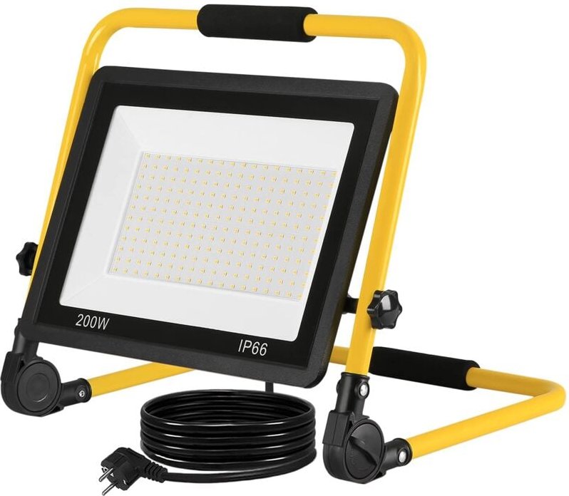 LED Baustrahler Arbeitsleuchte 200W 16000LM Kaltweiß Austellenlampe LED Fluter Floodlight 3M Kabel und Faltbarer Ständer...
